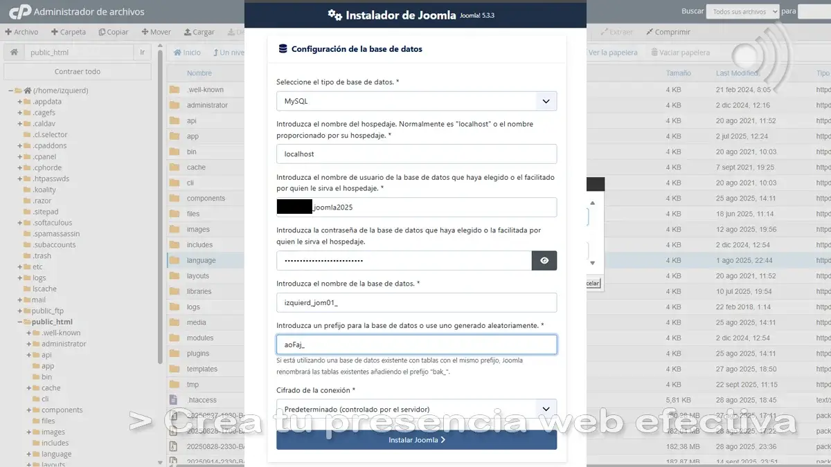 Usar datos al crear BD en cPanel. Usar datos al crear BD en cPanel.