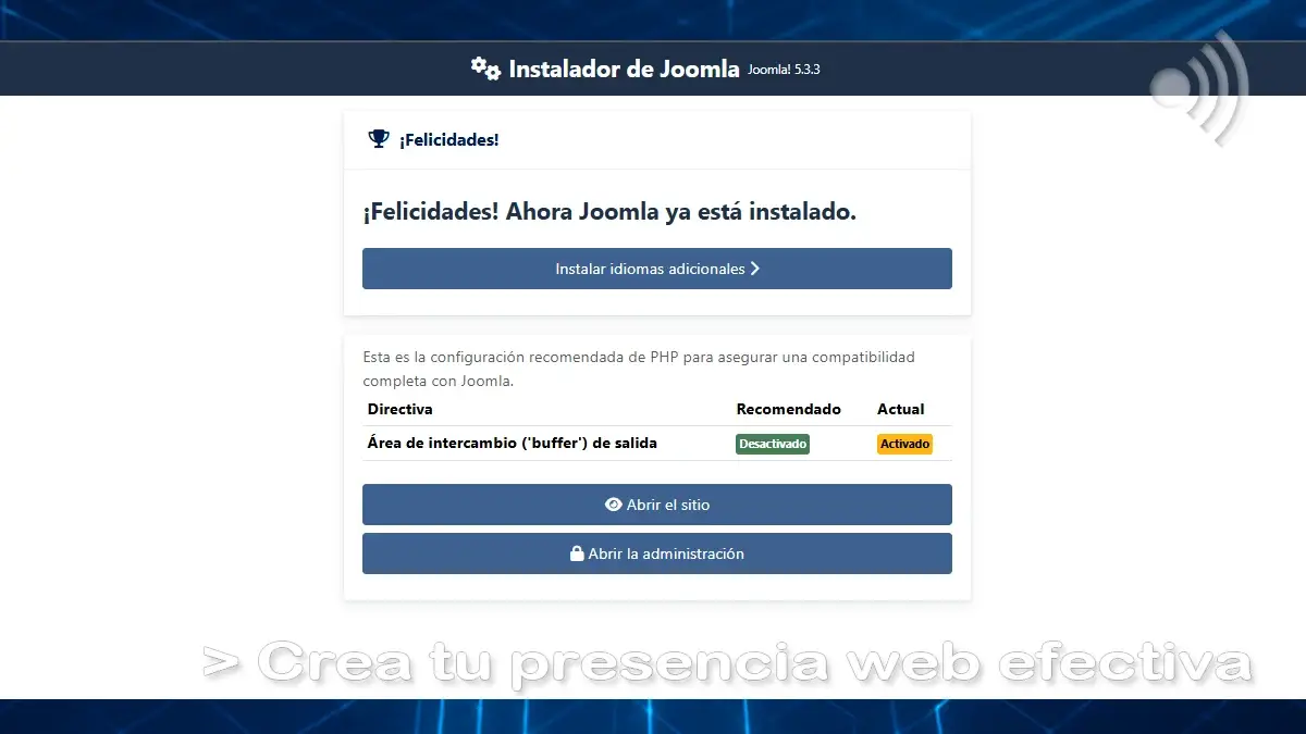 Confirmación de intalción de Joomla! Confirmación de intalción de Joomla!