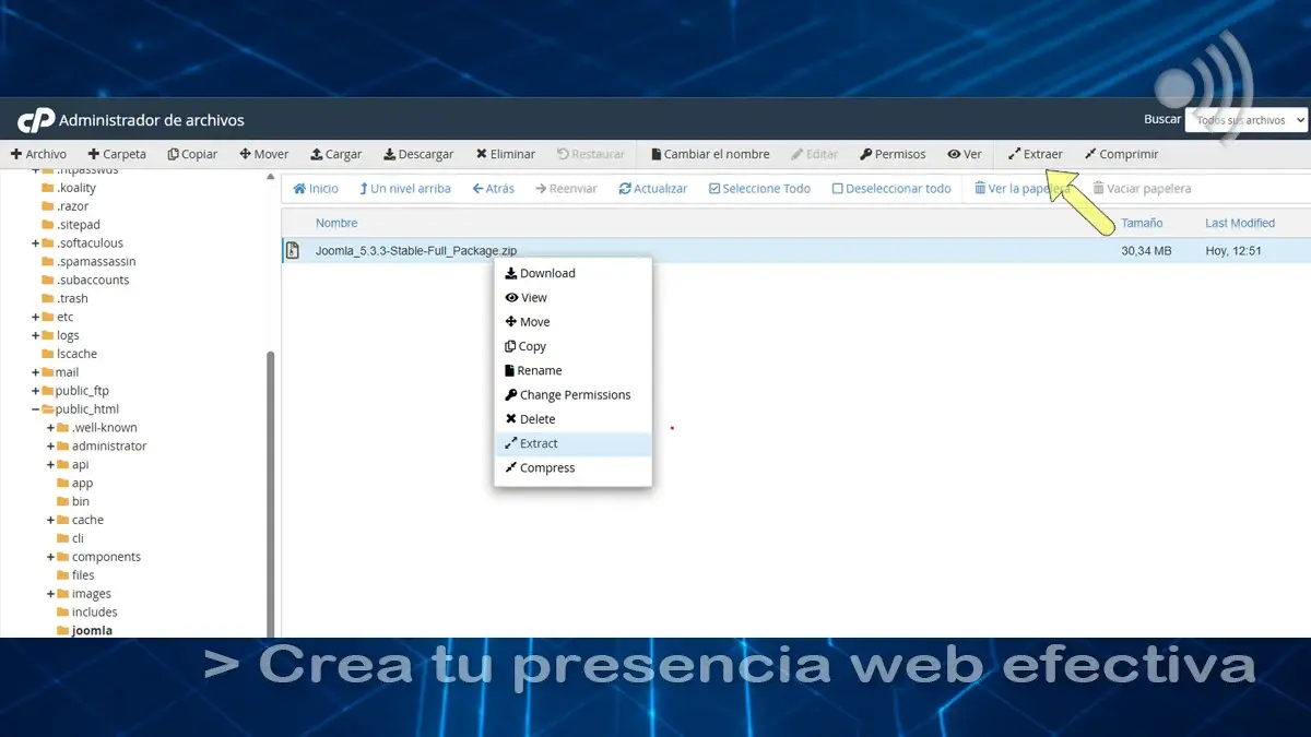 Seleccionar ZIP y seleccionar "Extraer" Seleccionar ZIP y seleccionar "Extraer"