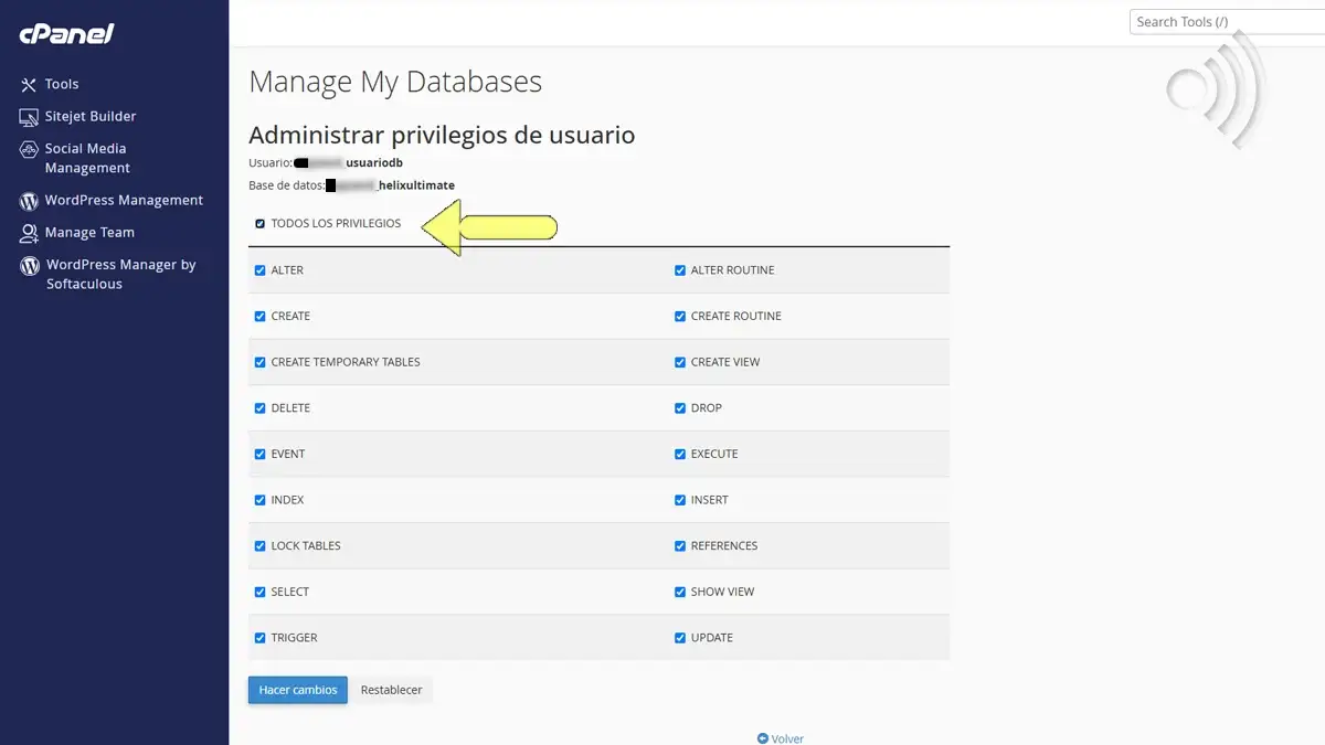 Añadir todos privilegios Añadir todos privilegios